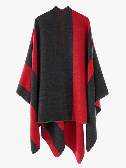 Poncho Cape Femme Rayé Bicolore avec Nœud Décoratif Doux