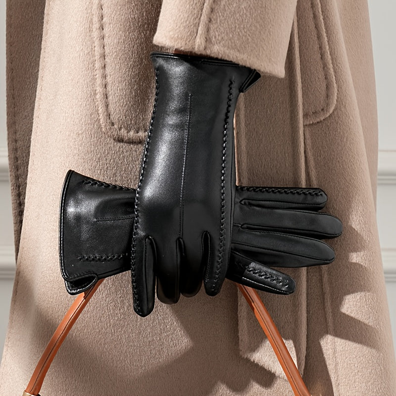 Gants noirs souples avec coutures décoratives pour femme