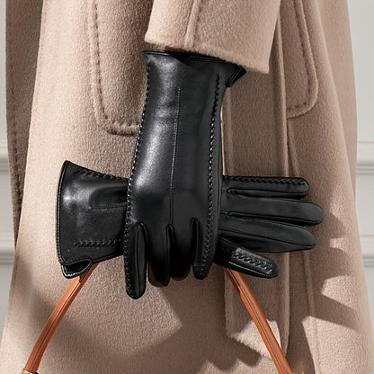 Gants noirs souples avec coutures décoratives pour femme