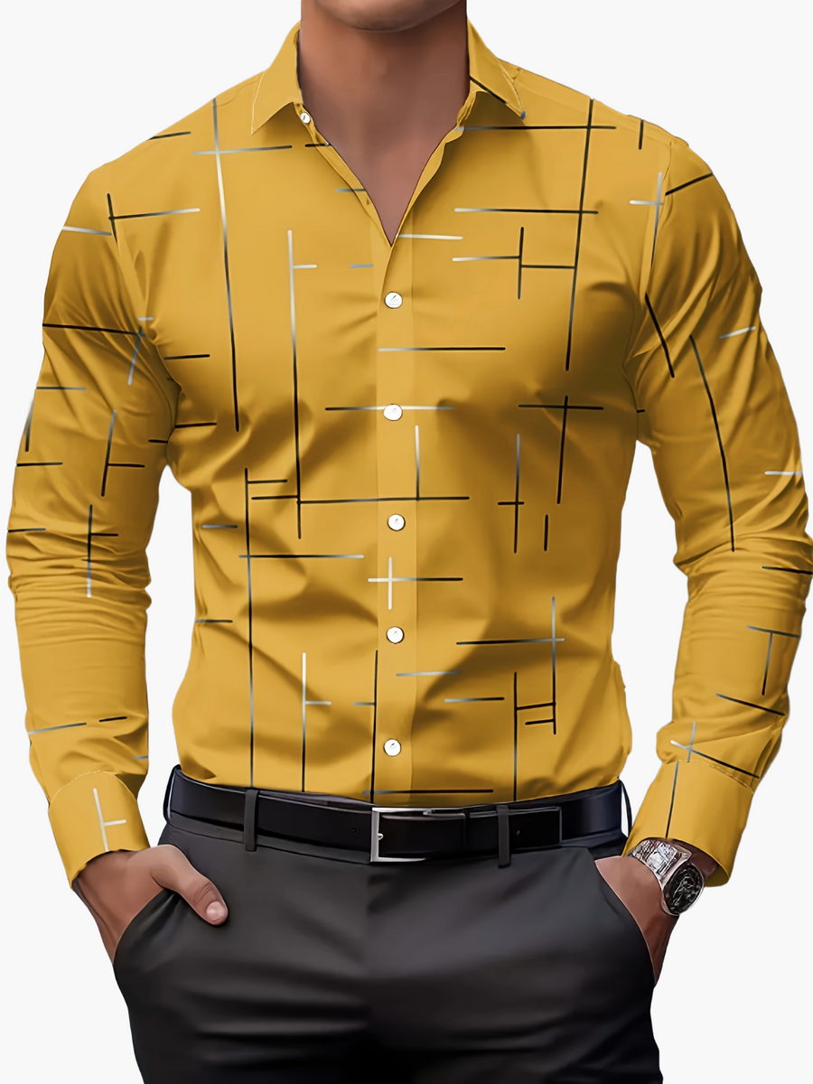 Elegante herenoverhemd met grafisch patroon, casual business stijl, ideaal voor lente en herfst