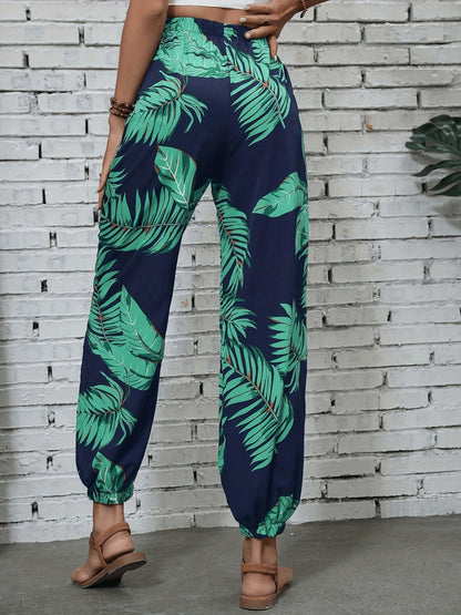 Pantalon jogger femme style vacances à imprimé feuilles pour le printemps/été