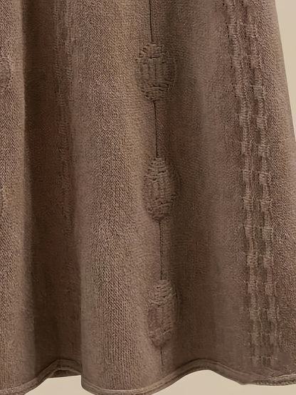 Ensemble Jupe Longue Tricotée et Pull Col Roulé Femme Bicolore Marron Crème Motif Torsadé