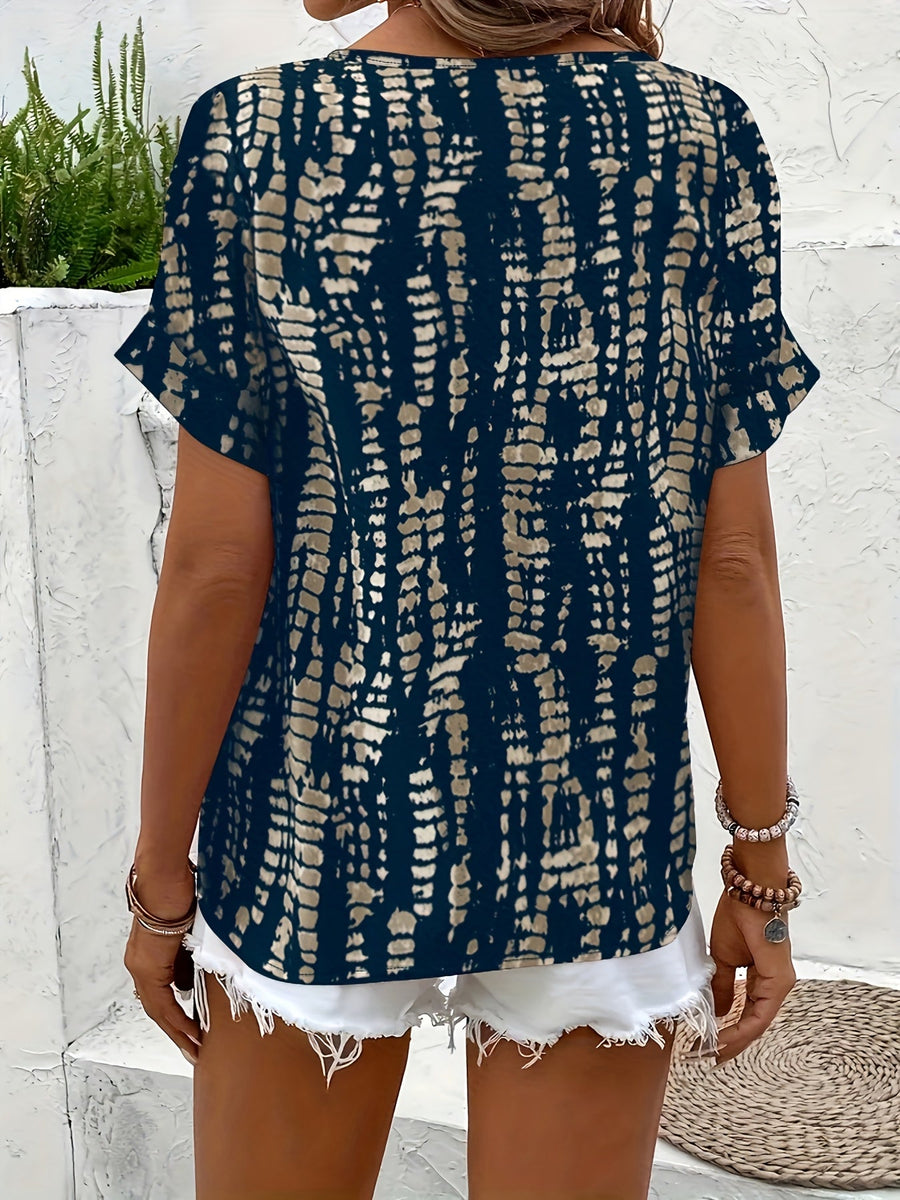 Blusa elegante estampada de manga corta para mujer – Estilo casual chic, ideal para el verano y el fin de semana