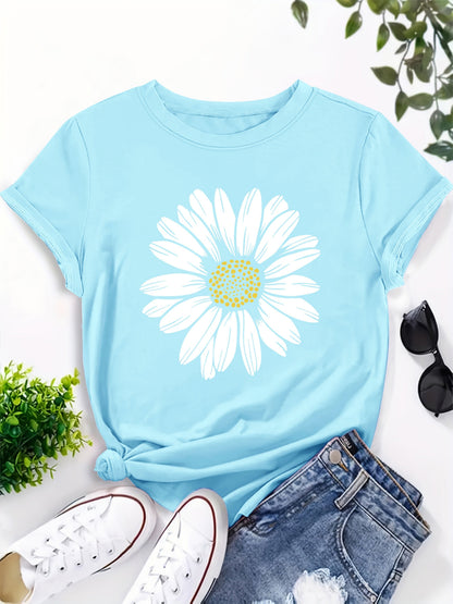 T-shirt femme décontracté motif marguerite pour look estival et tendance