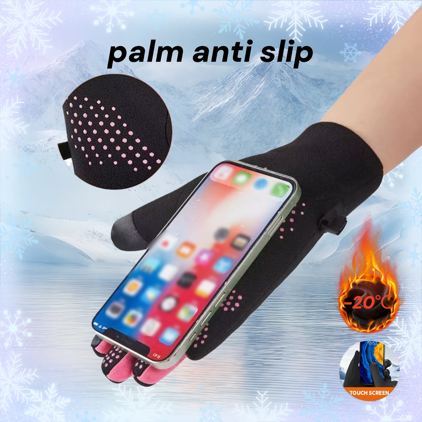 Gants chauds tactiles noirs et gris pour l'hiver, coupe-vent
