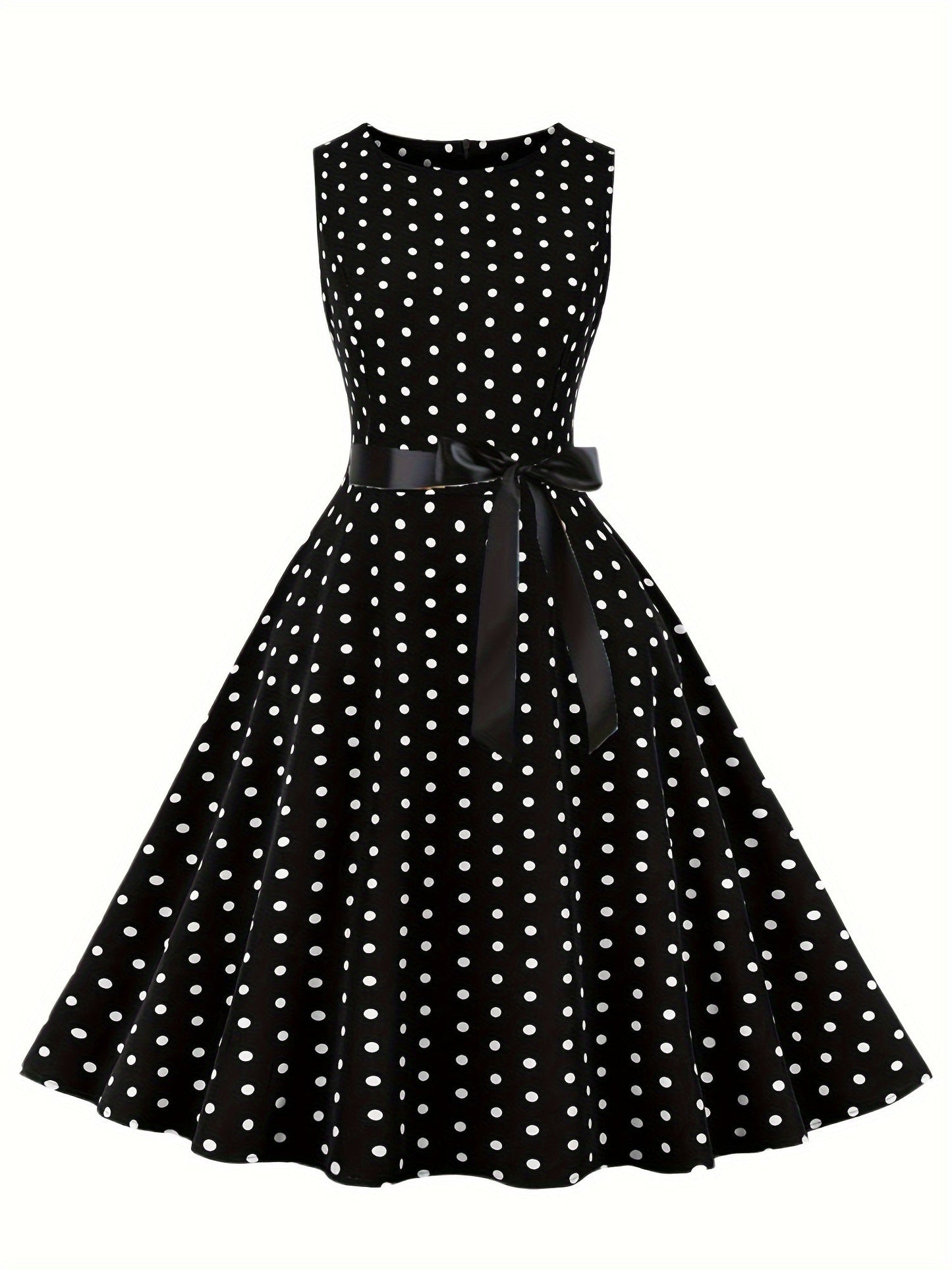 Vestido vintage sin mangas con lunares para mujer, estilo retro acampanado, ideal para el verano y ocasiones especiales