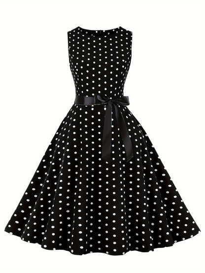 Vestido vintage sin mangas con lunares para mujer, estilo retro acampanado, ideal para el verano y ocasiones especiales