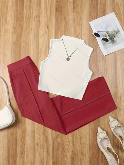 Ensemble élégant femme – Débardeur sans manches et pantalon taille haute – Idéal printemps/été