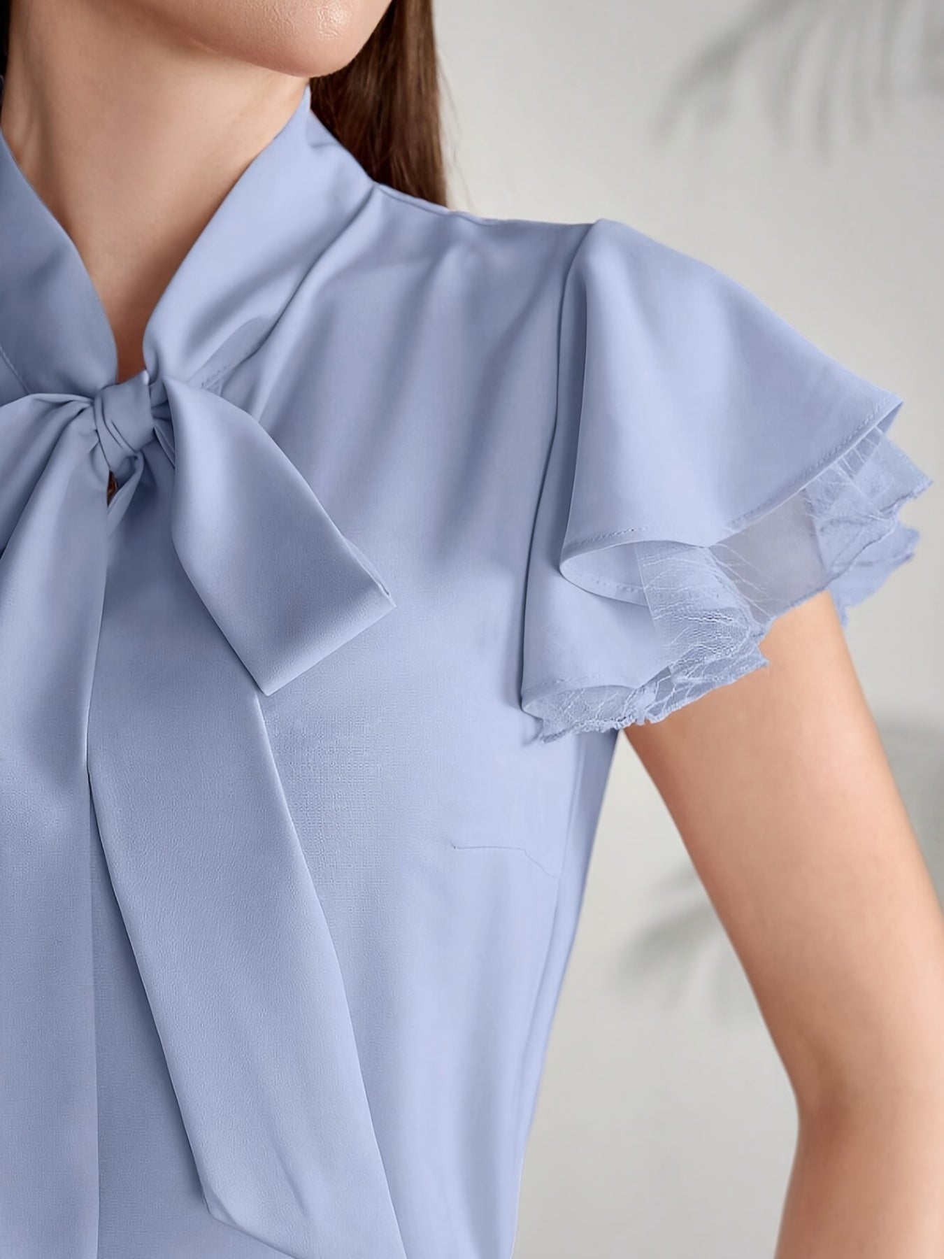 Elegant Women's Blouse with Butterfly Sleeves and Bow Tie – Chic Style for Office and Outings