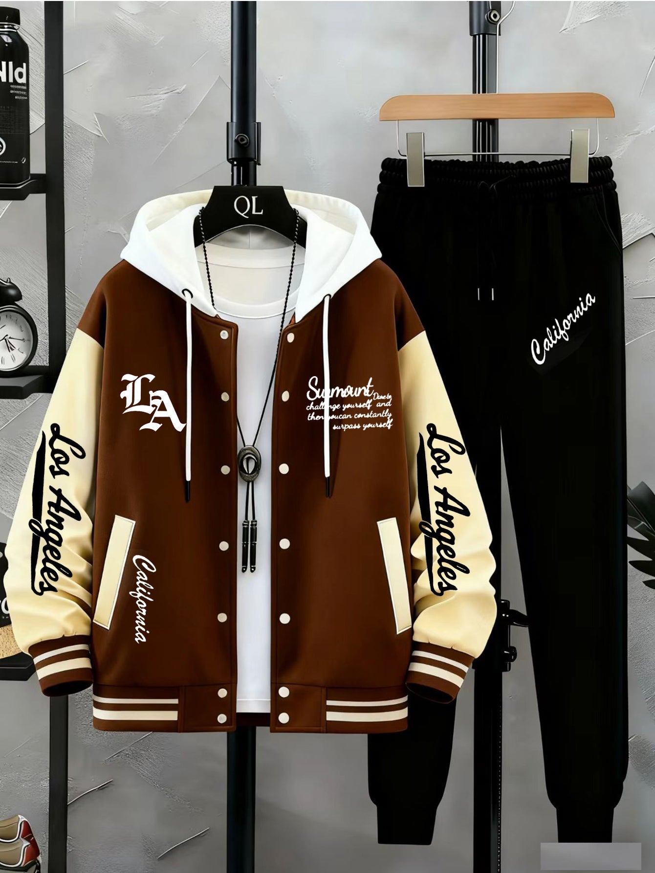 Ensemble Homme Veste Teddy Baseball et Pantalon de Jogging Sport