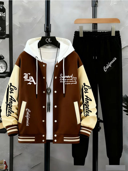 Ensemble Homme Veste Teddy Baseball et Pantalon de Jogging Sport