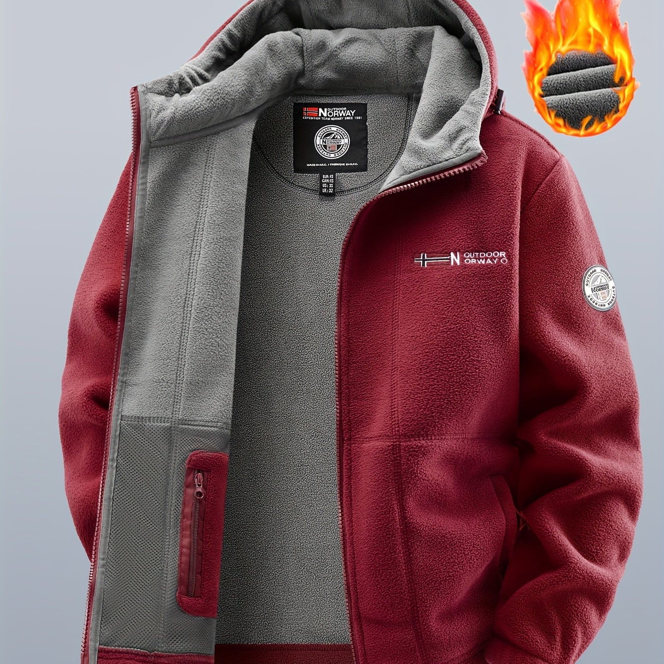 Veste polaire à capuche homme Bleu marine double épaisseur extérieur