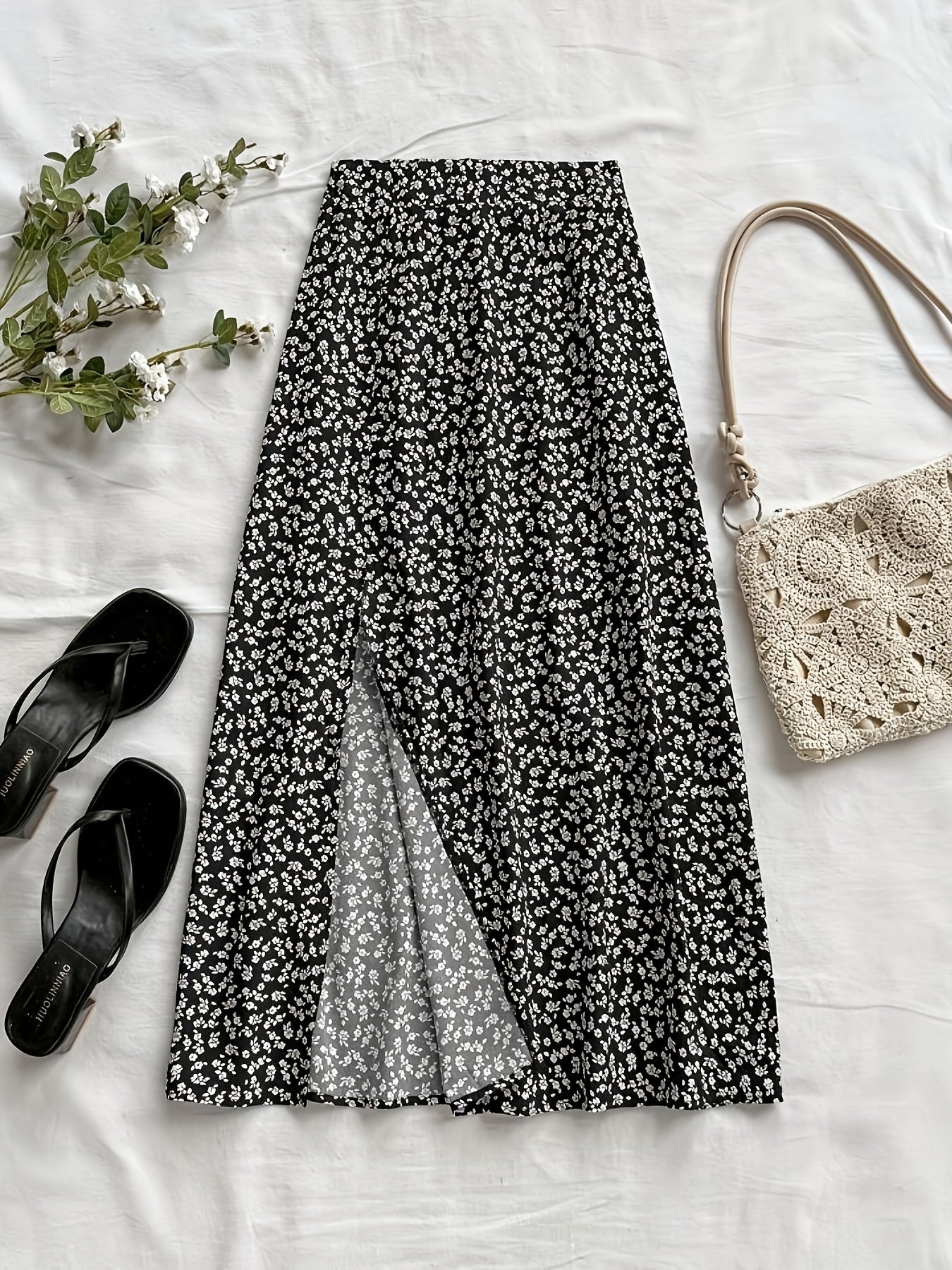 Women's mid-length bohemian style floral slit skirt – Casual elegance for summer