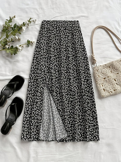 Women's mid-length bohemian style floral slit skirt – Casual elegance for summer