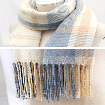 Écharpe douce à carreaux motif plaid avec franges - Rose et gris