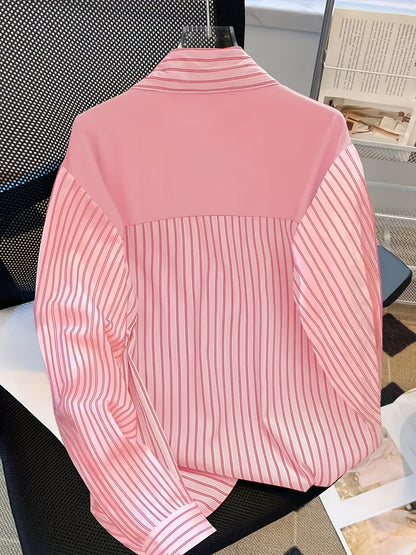 Chemise rayée femme à manches longues avec fausse écharpe nouée devant