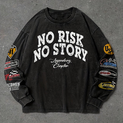 Sweat-shirt Homme ample noir délavé imprimé texte et écussons style racing