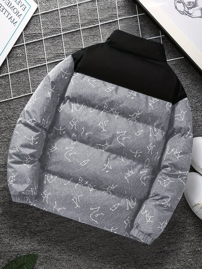 Doudoune matelassée col montant à motif constellation imprimé bicolore pour homme