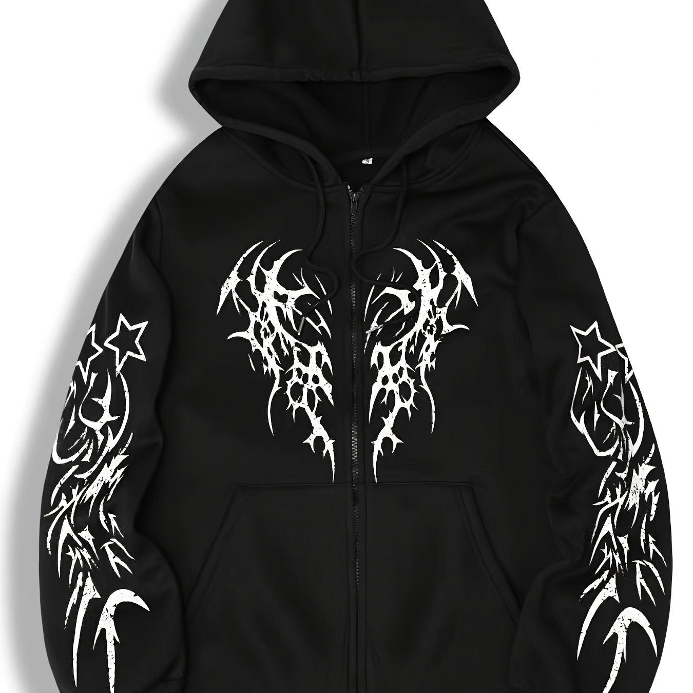 Sweat à capuche zippé noir avec motif tribal rouge manches longues