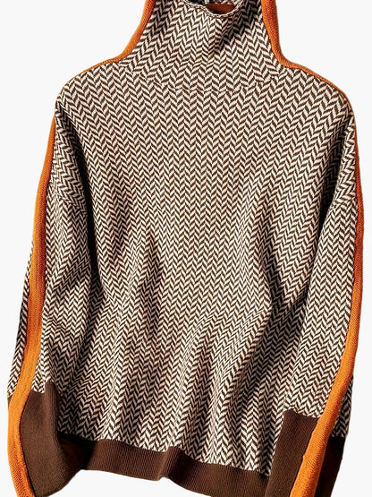 Maglione Invernale Donna Collo Alto Motivo Geometrico Stile Elegante Casual
