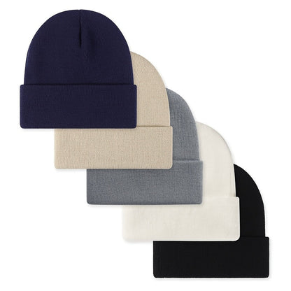 Lot de 5 Bonnets en Maille Côtelée avec Revers – Couleurs Assorties ou Unies