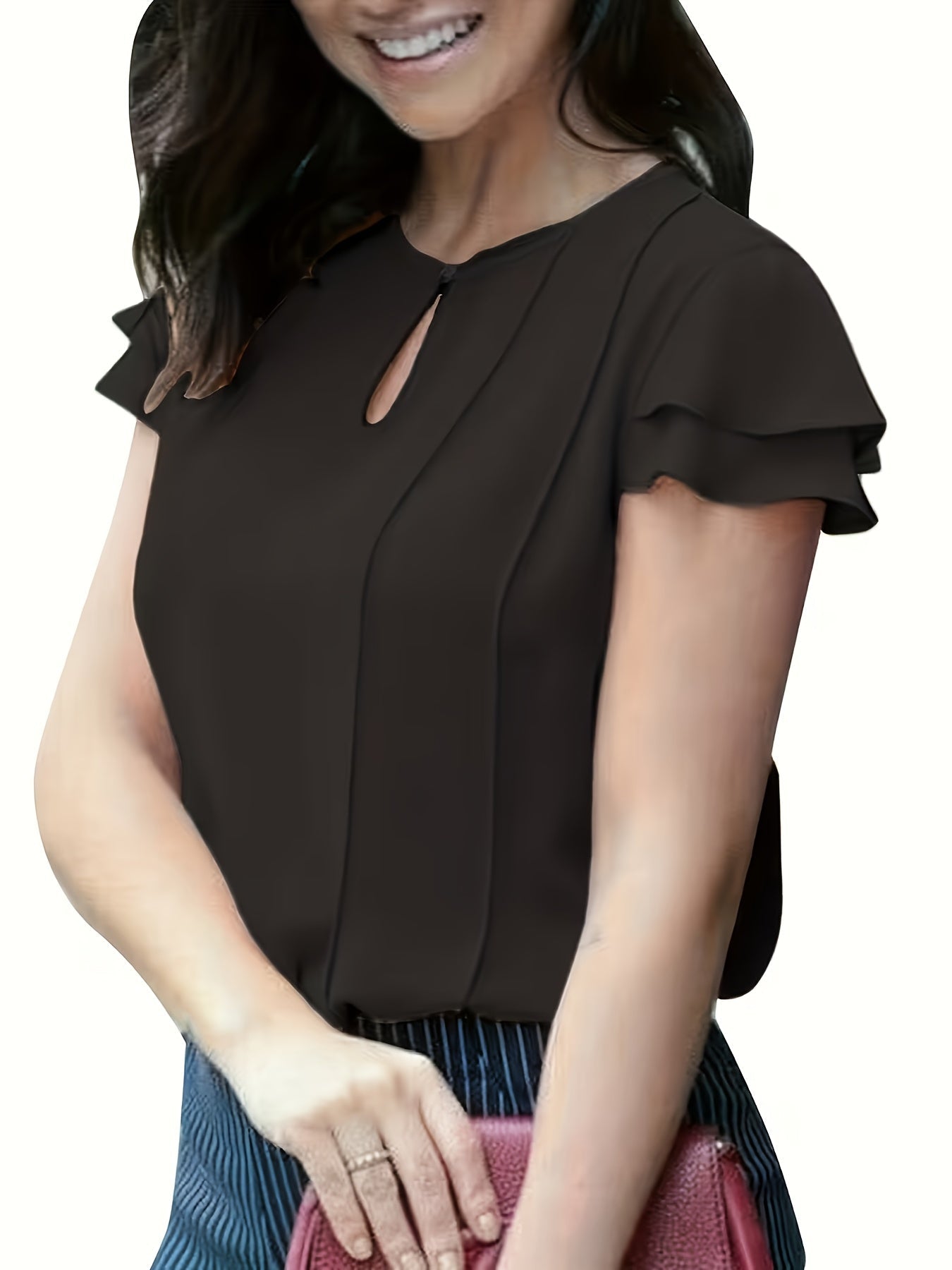 Blouse élégante à manches courtes volantées pour femme, style bureau et sorties