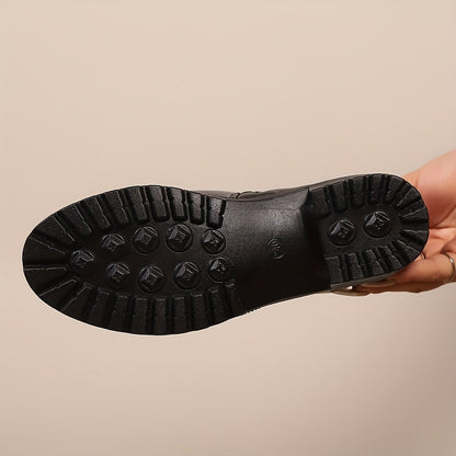 Bottines Femme à Boucle Métallique et Fermeture Éclair Latérale Semelle Crantée