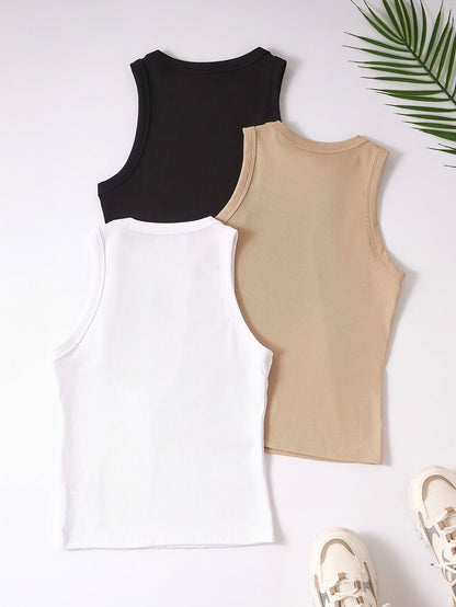 Débardeur Femme Lot de 3 Style Sport Col Rond Sans Manches Idéal Été