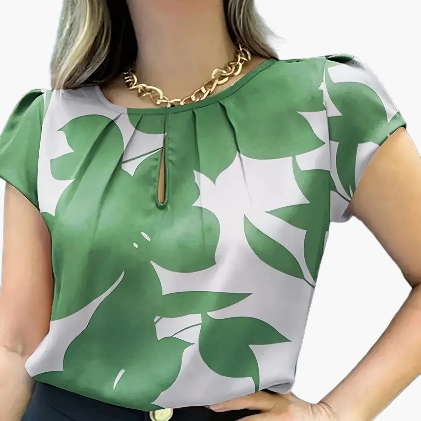 Elegant blus för kvinnor med abstrakt mönster, korta ärmar, chic stil för kontoret och utflykter
