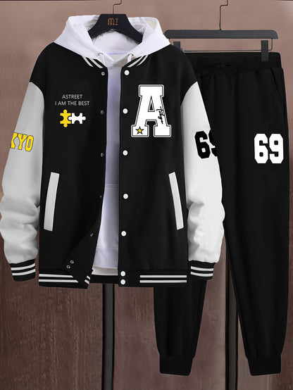Ensemble Survetêment Homme Style Baseball Veste Universitaire et Pantalon Jogging