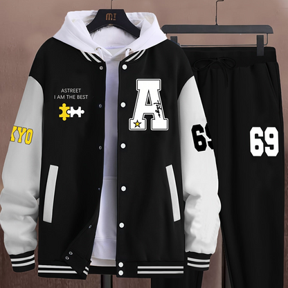 Ensemble Survetêment Homme Style Baseball Veste Universitaire et Pantalon Jogging