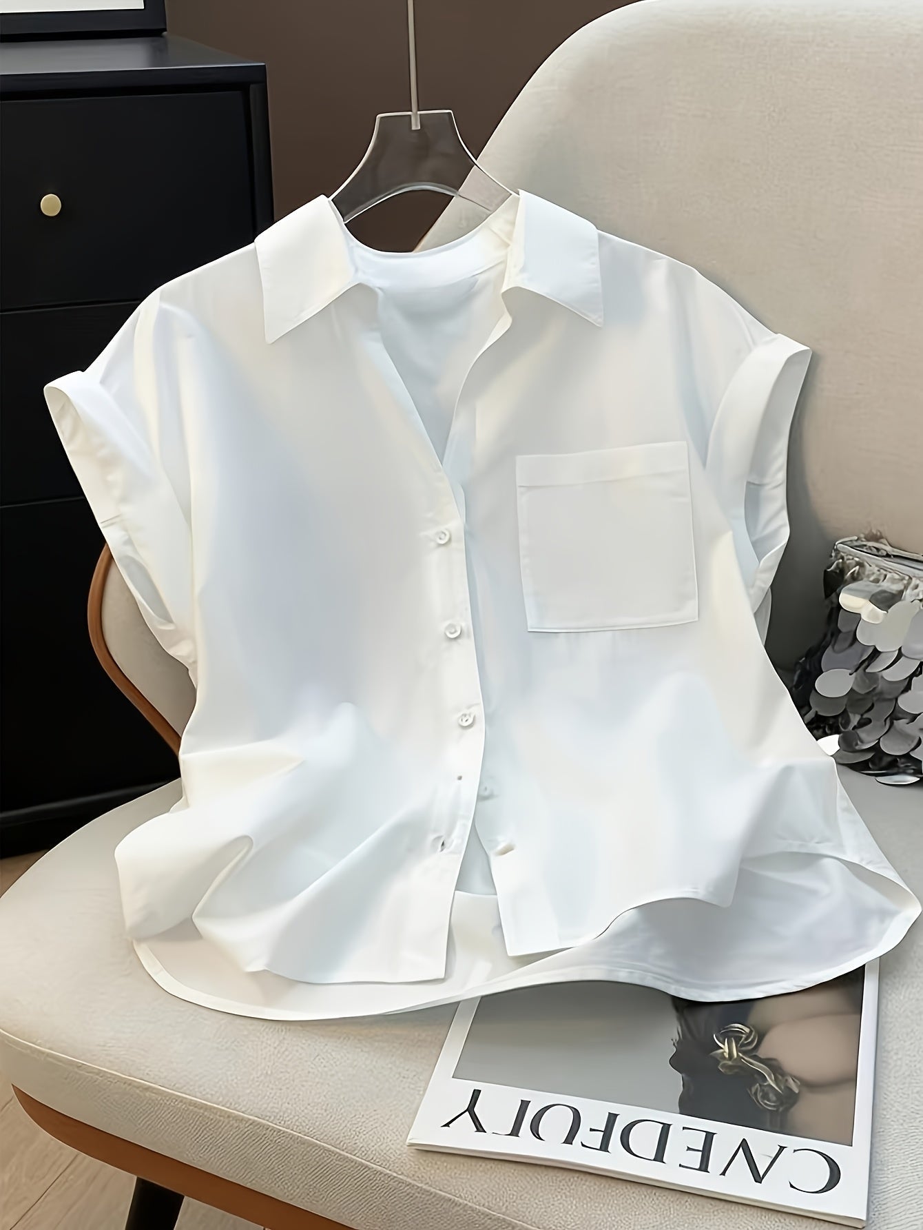 Chemisier sans manches pour femme coupe décontractée style bureau chic