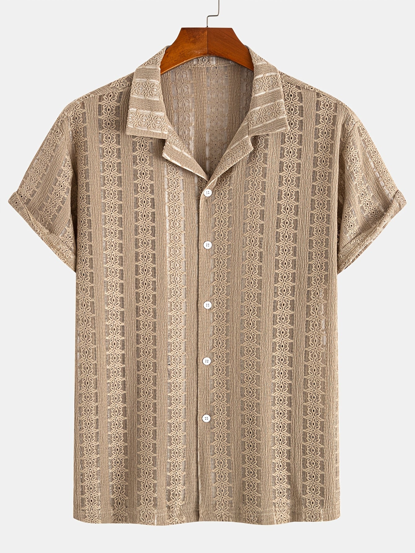 Chemise de vacances pour homme à manches courtes, style resort, élégante et ajourée