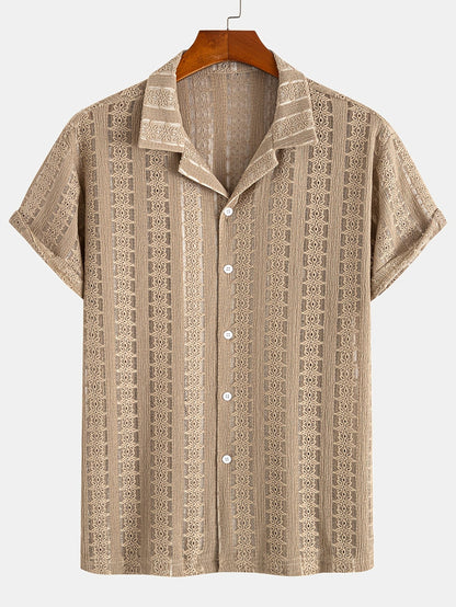 Chemise de vacances pour homme à manches courtes, style resort, élégante et ajourée