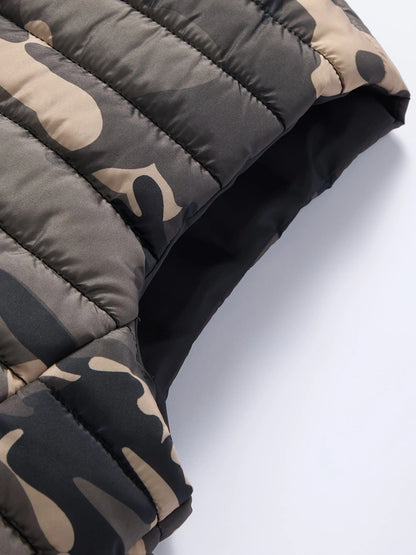Doudoune sans manches homme matelassée motif camouflage vert militaire