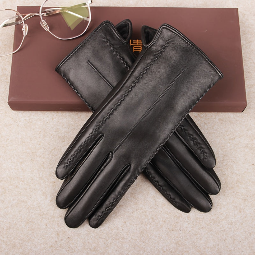 Gants noirs souples avec coutures décoratives pour femme