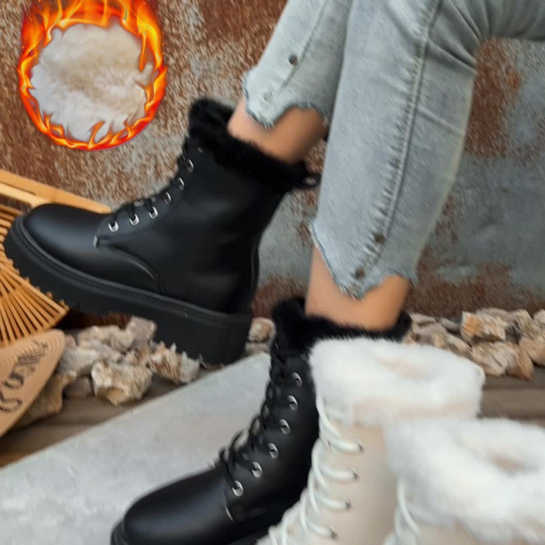 Bottes chunky fourrées à lacets pour femme
