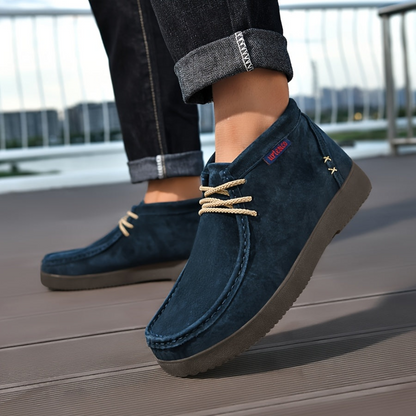Chaussures montantes homme à lacets style mocassin, couleur unie, semelle épaisse
