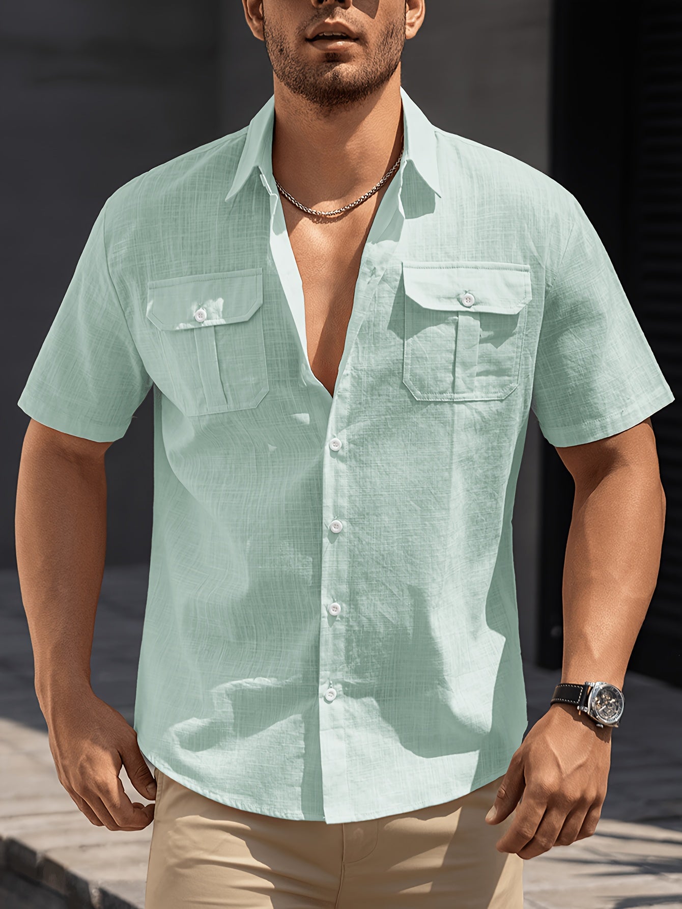 Kurzärmeliges Casual-Herrenhemd mit Taschen – ideal für Sommer und Freizeit