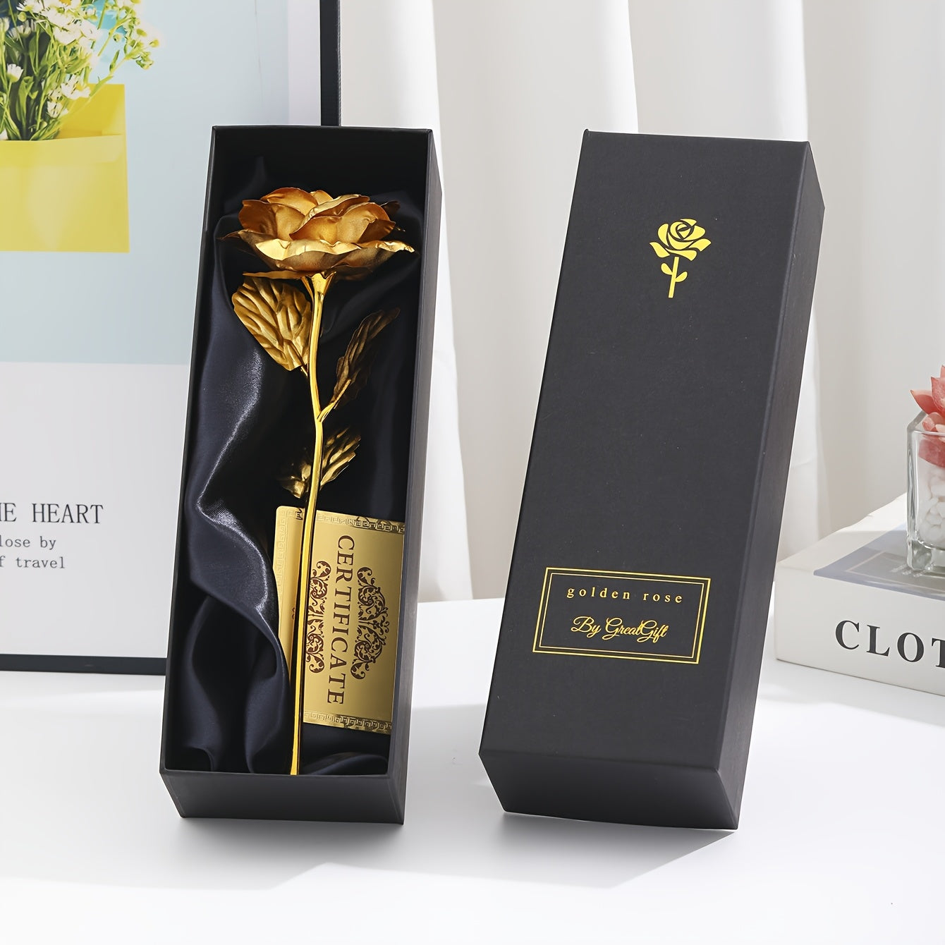 Rose décorative en coffret cadeau – Idée cadeau romantique pour femme – Objet d’ornement élégant