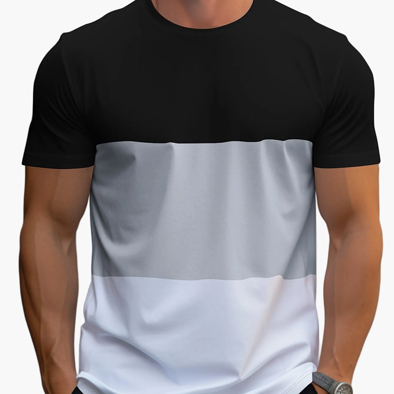 T-shirt Homme Style Décontracté à Bandes Contraste pour Usage Quotidien