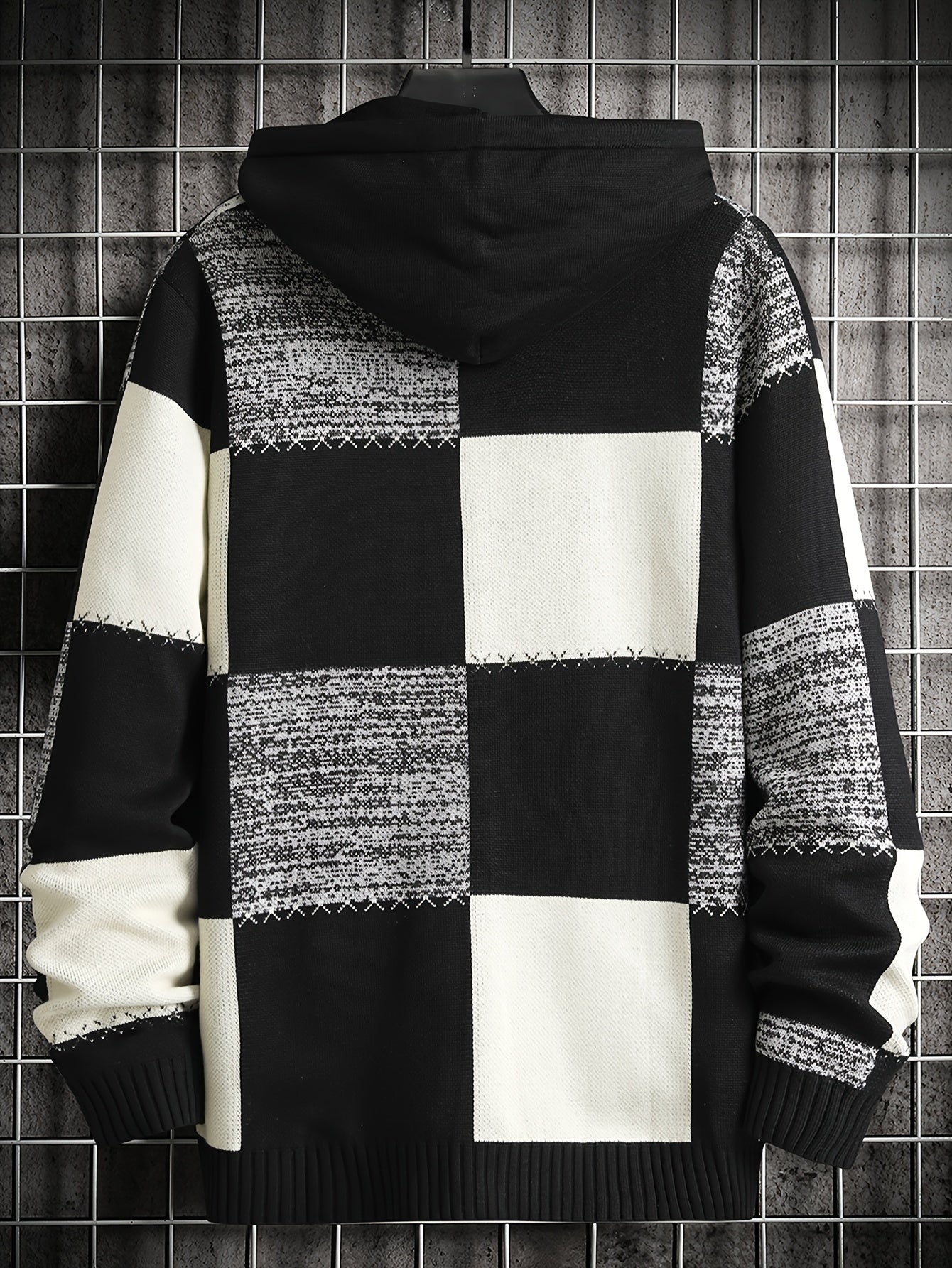 Sweat à Capuche Homme Motif Carreaux Bicolore Maille Décontracté