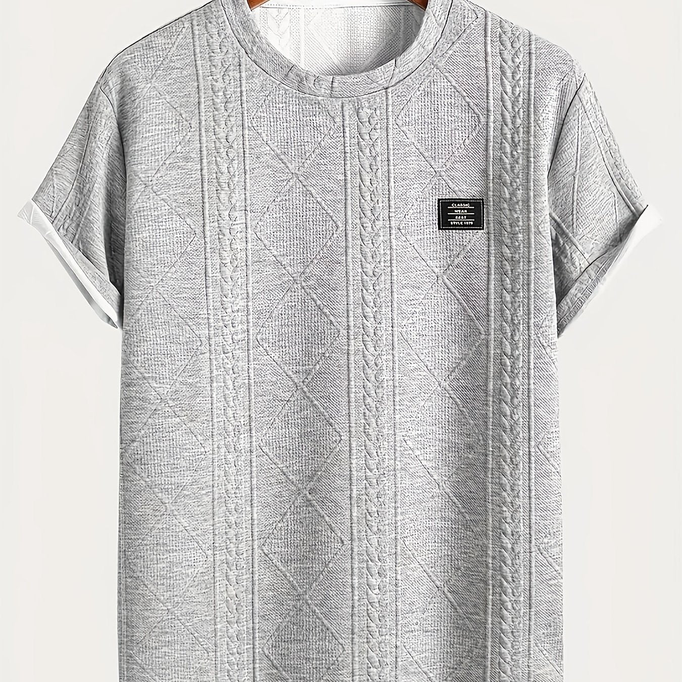 T-shirt homme style casual à motif tricot, col rond, manches courtes, idéal pour l’été