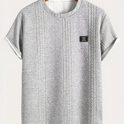 T-shirt homme style casual à motif tricot, col rond, manches courtes, idéal pour l’été