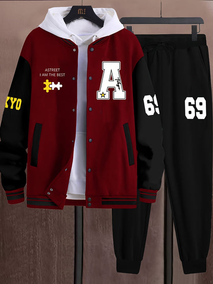 Ensemble Survetêment Homme Style Baseball Veste Universitaire et Pantalon Jogging
