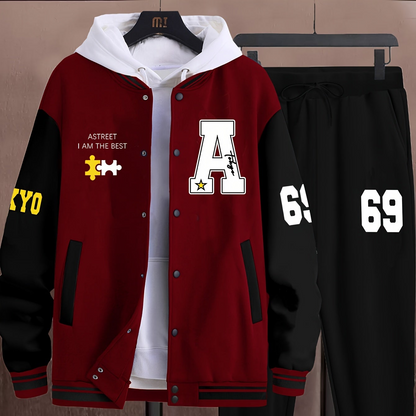 Ensemble Survetêment Homme Style Baseball Veste Universitaire et Pantalon Jogging