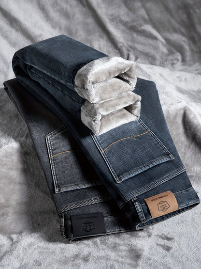 Jean homme doublé polaire coupe droite style décontracté bleu ou gris