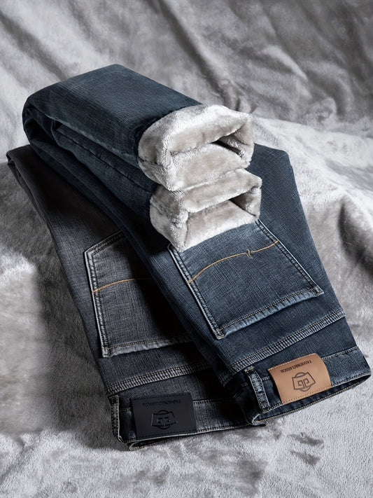 Jean homme doublé polaire coupe droite style décontracté bleu ou gris