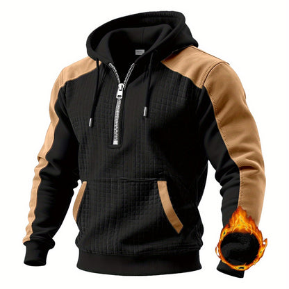 Sweat à Capuche Homme Bicolore Matelassé avec Fermeture Éclair et Poche Kangourou
