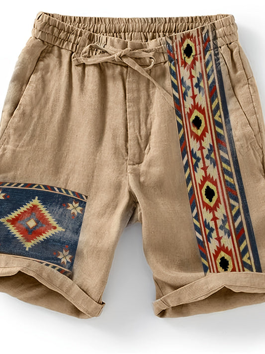 Short ethnique homme à motifs géométriques et imprimés traditionnels pour look décontracté tendance